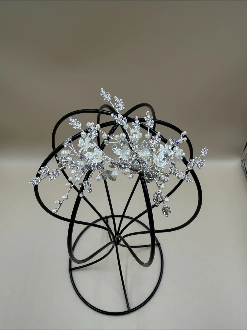 Bridal Pearl Crystal Leaf Hair Barrette Silver Wedding Clip 6”